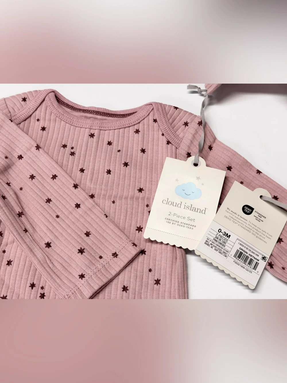 cloud island Dusty Pink Star Ribbed Baby 2-Piece Set